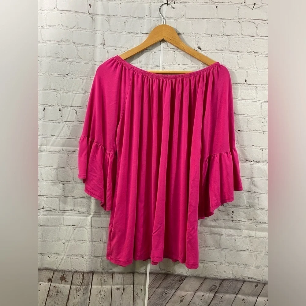 Watermelon Womens Plus Size 2XL Pink Off Shoulder Bell Sleeve Tunic Top - Picture 2 of 5